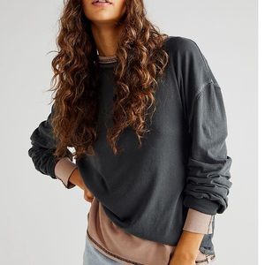 Free People Washed Black Long Sleeve Tee
